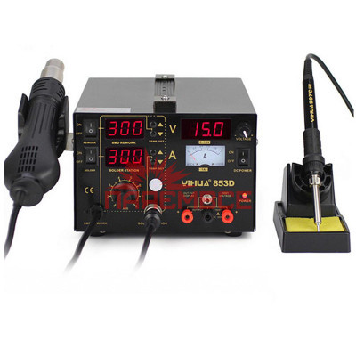Термоповітряна паяльна станція 3/1 YIHUA 853D фен+паяльник+лабораторний блок живлення