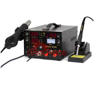 Термоповітряна паяльна станція 3/1 YIHUA (DIOLUT) 853D фен+паяльник+лабораторний блок живлення 120 л/хв